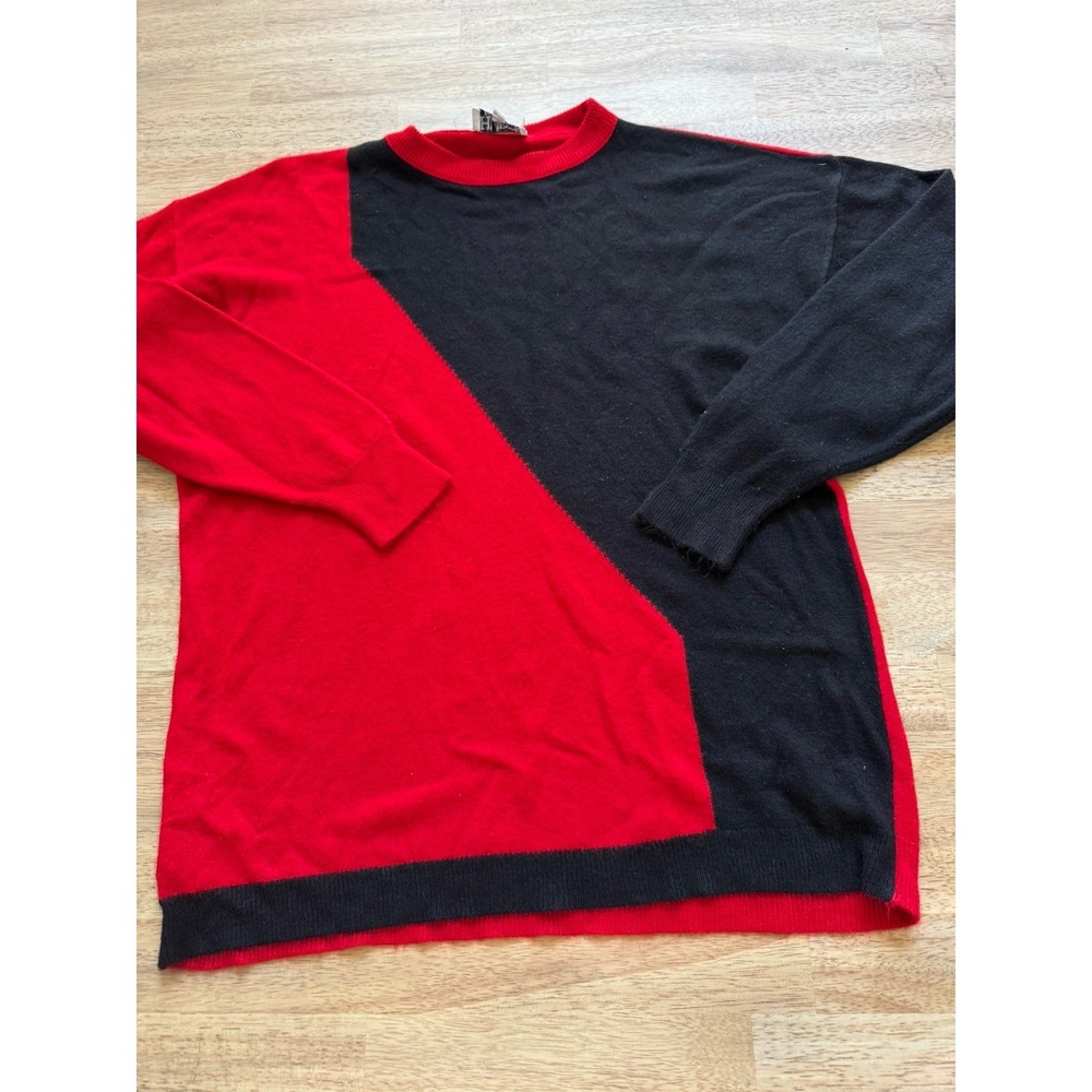 New Wave Sweater Vintage Retro Red Black Colorblock Grunge Punk Large Long